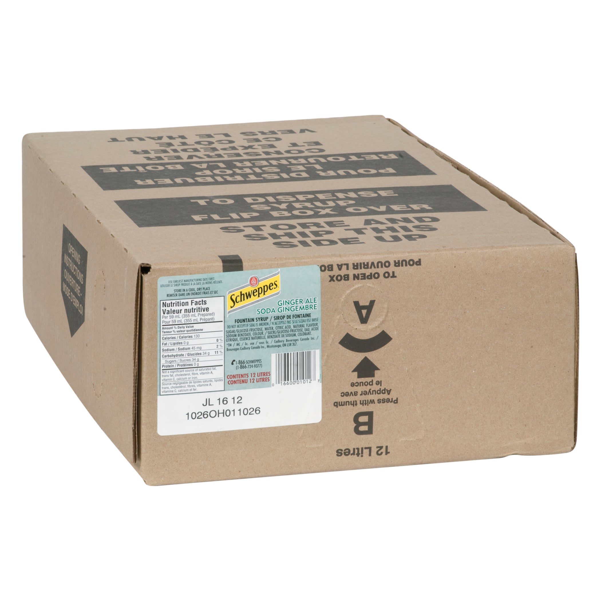 Schweppes Ginger Ale BIB Fountain Syrup